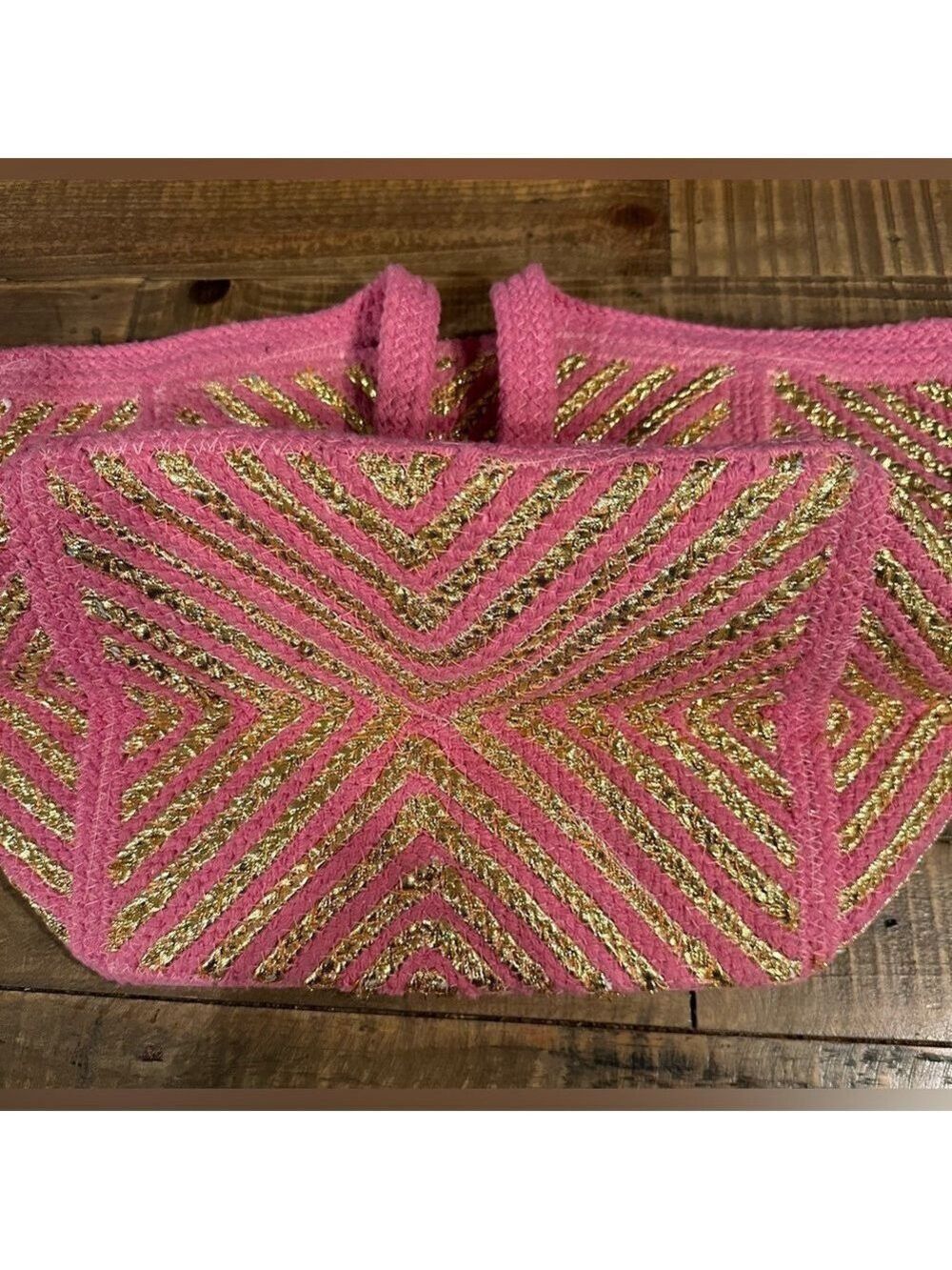 Fabulous MJ New York Tribal Aztec Gold & Pink Shoulder Tote New With Tag - Picture 3 of 7